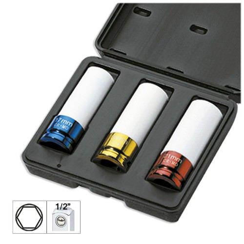 JBM 51336 Kit de 3 vasos impacto de 1/2" especial extracción ruedas